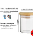 Conjunto 10 Potes Herméticos Redondos com Tampa de Bambu – 250ml