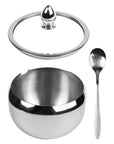 Açucareiro Luxo Inox com Tampa de Vidro e Colher - Casa Práticos e Funcionais