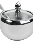 Açucareiro Luxo Inox com Tampa de Vidro e Colher - Casa Práticos e Funcionais