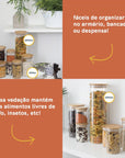 Conjunto 5 Potes de Vidro Herméticos com Tampa de Bambu - Casa Práticos e Funcionais