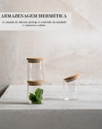 Conjunto 6 Potes de Vidro Herméticos para Condimentos com Tampa de Bambu - 200ml - Casa Práticos e Funcionais
