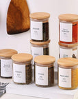 Conjunto 6 Potes de Vidro Herméticos para Condimentos com Tampa de Bambu - 200ml - Casa Práticos e Funcionais