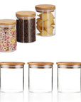 Conjunto 6 Potes de Vidro Herméticos para Condimentos com Tampa de Bambu - 200ml - Casa Práticos e Funcionais
