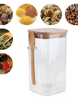 Conjunto de 3 Potes de Vidro Herméticos Quadrado com Colher - 1000ml - Casa Práticos e Funcionais