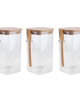 Conjunto de 3 Potes de Vidro Herméticos Quadrado com Colher - 1000ml - Casa Práticos e Funcionais