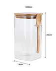 Conjunto de 3 Potes de Vidro Herméticos Quadrado com Colher - 1000ml - Casa Práticos e Funcionais