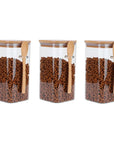 Conjunto de 3 Potes de Vidro Herméticos Quadrado com Colher - 1000ml - Casa Práticos e Funcionais