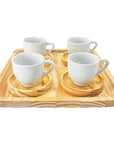 Conjunto de Bandeja e Pires em Madeira com Xícaras em Porcelana - Casa Práticos e Funcionais