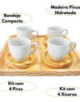 Conjunto de Bandeja e Pires em Madeira com Xícaras em Porcelana - Casa Práticos e Funcionais