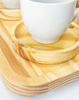 Conjunto de Bandeja e Pires em Madeira com Xícaras em Porcelana - Casa Práticos e Funcionais