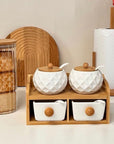 Conjunto Porta Mantimentos em Cerâmica e Bambu com Suporte - Casa Práticos e Funcionais