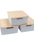 Kit 3 Caixas Organizadoras Multiuso com Tampa de Bambu 12 Litros - Casa Práticos e Funcionais