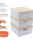 Kit 3 Caixas Organizadoras Multiuso com Tampa de Bambu 12 Litros - Casa Práticos e Funcionais