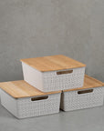 Kit 3 Caixas Organizadoras Multiuso com Tampa de Bambu 12 Litros - Casa Práticos e Funcionais