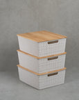 Kit 3 Caixas Organizadoras Multiuso com Tampa de Bambu 12 Litros - Casa Práticos e Funcionais