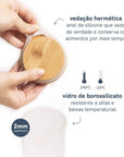 Pote de Vidro Oval com Tampa e Colher de Bambu - 950ml - Casa Práticos e Funcionais