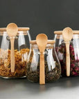 Pote de Vidro Oval com Tampa e Colher de Bambu - 950ml - Casa Práticos e Funcionais