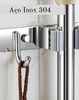 Suporte Lavanderia com Encaixes e Ganchos Multiuso em Aço Inox - Casa Práticos e Funcionais