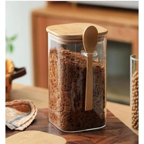 Conjunto de 3 Potes de Vidro Herméticos Quadrado com Colher - 1000ml - Casa Práticos e Funcionais
