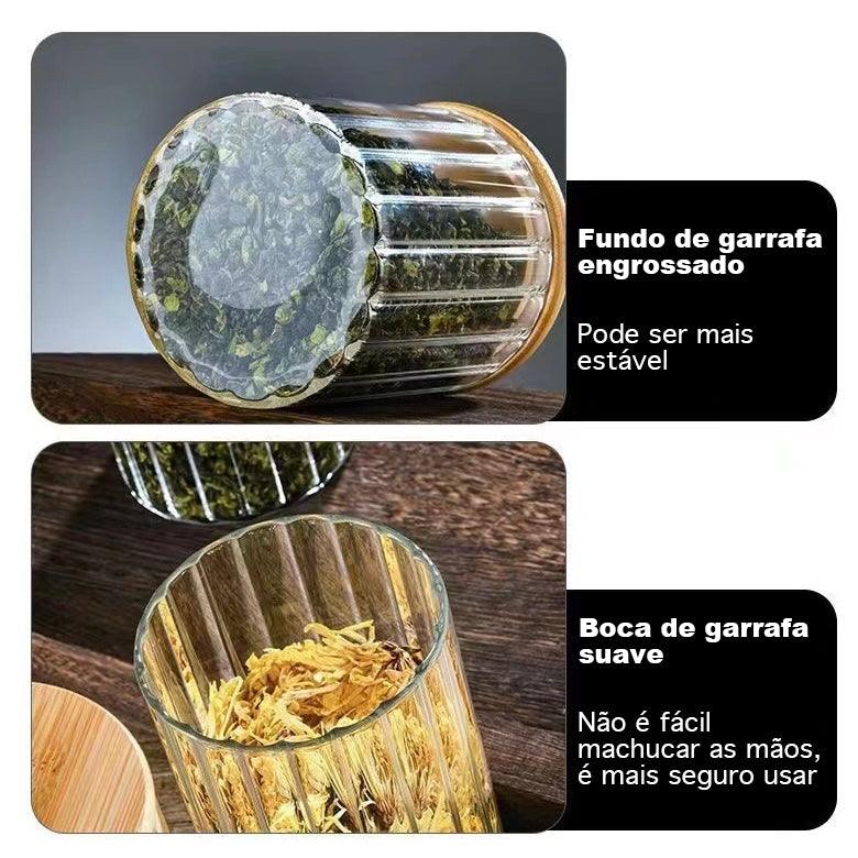 Kit com 3 Porta Mantimentos de Vidro Canelado Luxo - Casa Práticos e Funcionais