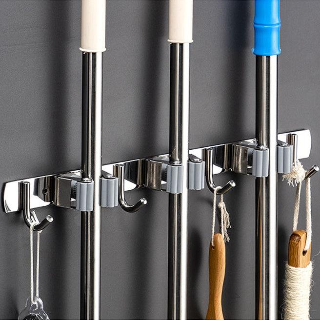 Suporte Lavanderia com Encaixes e Ganchos Multiuso em Aço Inox - Casa Práticos e Funcionais